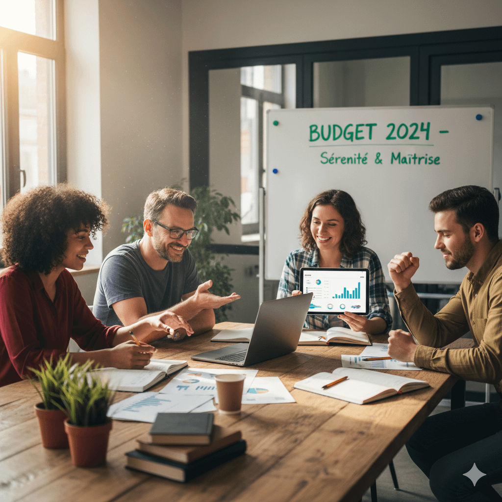 Quatre personnes travaillent le budget de rentrée.