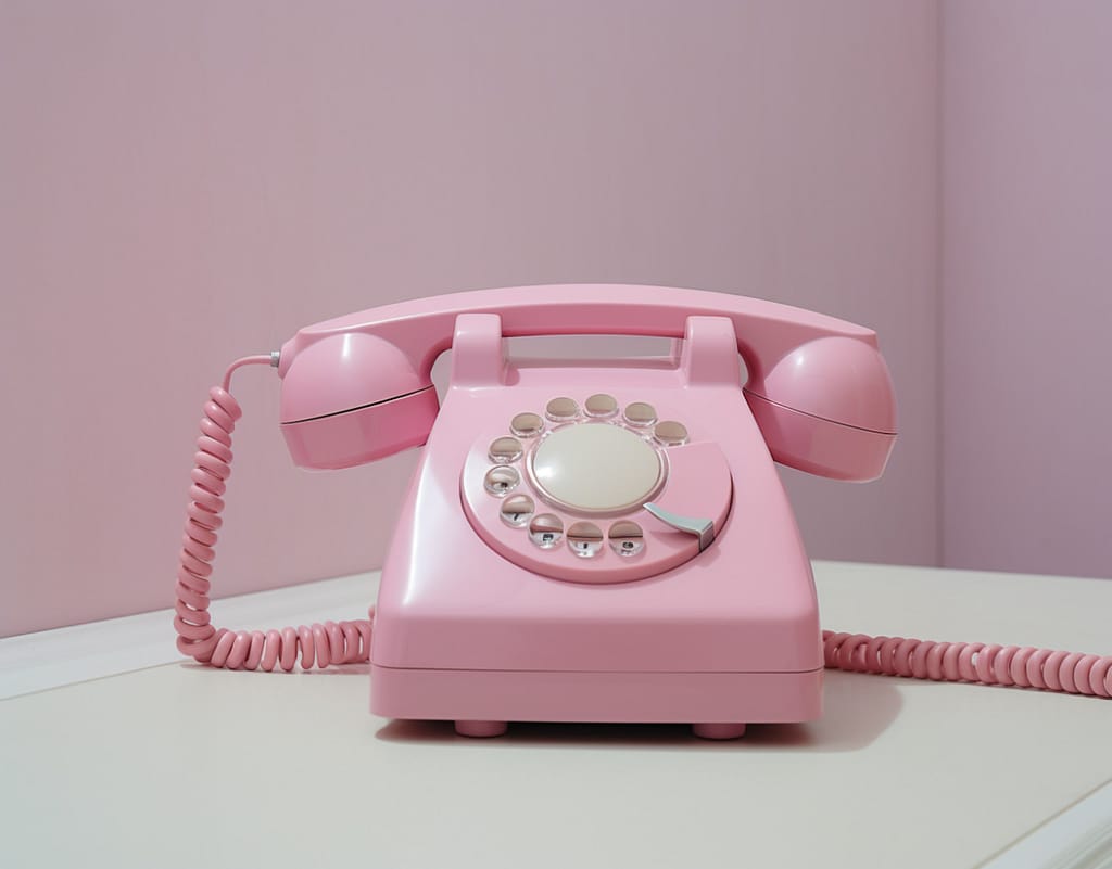 Téléphone rose à cadran - image de Pablo Stanley