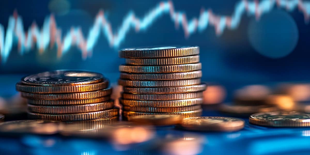 Deux piles de pièces de monnaie avec un diagramme en arrière plan