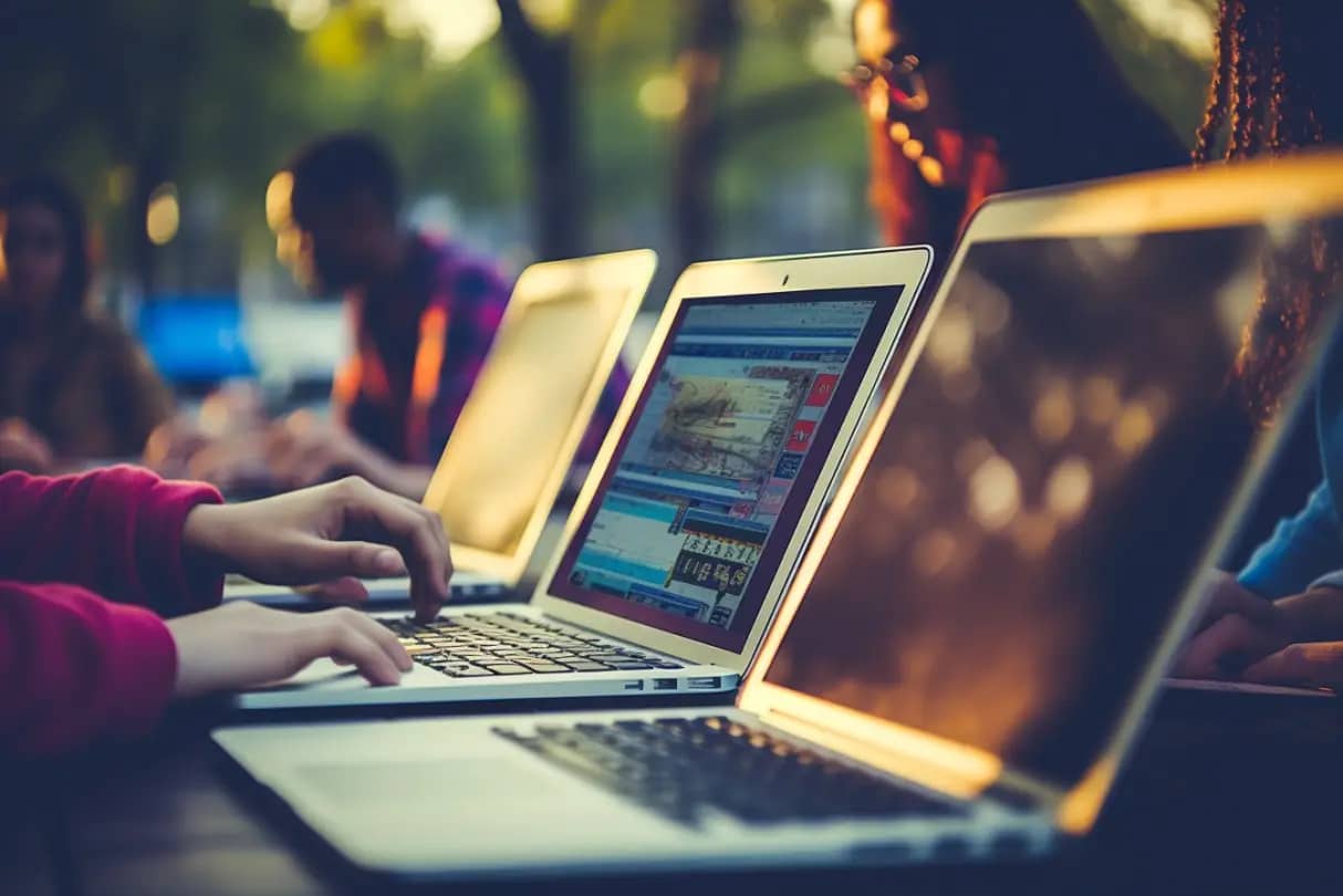 Trois ordinateurs portables ouverts