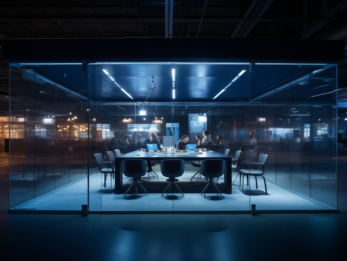 Une salle de réunion dans une ambiance de bleu